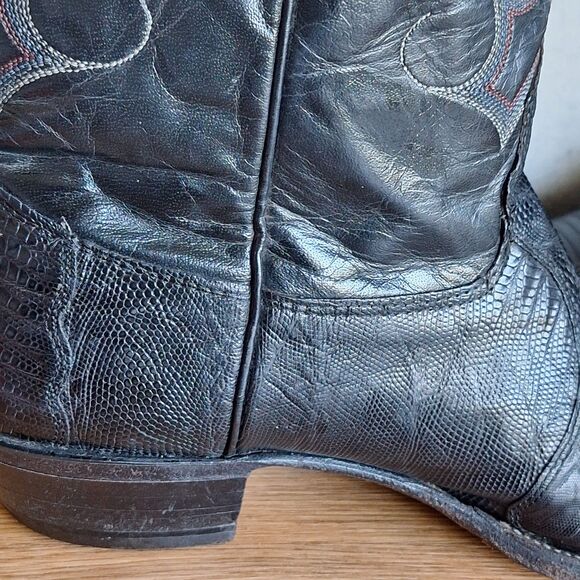 Nocona Vintage Mens 11 Teju Lizard Cowboy Boots Black Leather Western USA main image 8